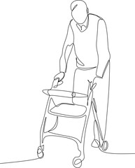 Linear drawing of a sick person. Caring for a sick person