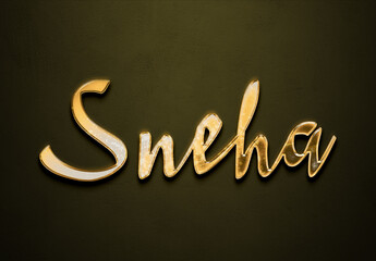 Old gold text effect of Hindi name Sneha with 3D glossy style Mockup.