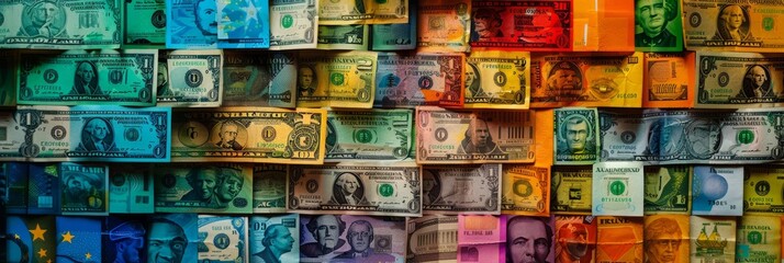 Mosaic of vibrant dollar bills showcasing diversity and complexity