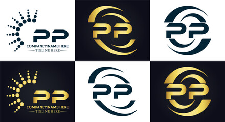PP logo. P P design. White PP letter. PP, P P letter logo design. P P letter logo design in FIVE, FOUR, THREE, style. letter logo set in one artboard. P P letter logo vector design.