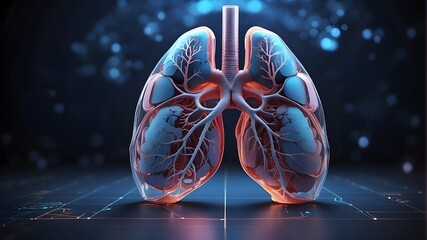 hologram of human lungs, diagrammatic diagnostic concept