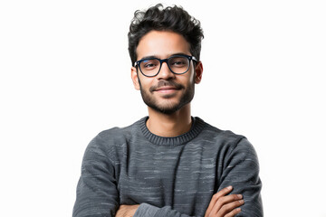 young indian businessman standing confidently on white background - Powered by Adobe