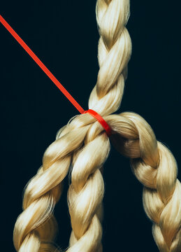 Blonde hair extension tied