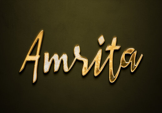 Old gold text effect of Hindi name Amrita with 3D glossy style Mockup.
