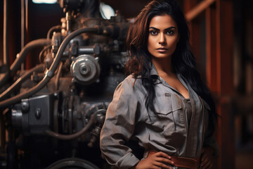 young indian female industrial engineer standing confidently