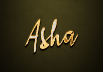 Old gold text effect of Hindi name Asha with 3D glossy style Mockup.