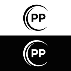 PP logo. P P design. White PP letter. PP, P P letter logo design. P P letter logo design in FIVE, FOUR, THREE, style. letter logo set in one artboard. P P letter logo vector design.