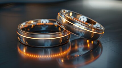 Glowing Futuristic Wedding Rings of Same-Gender Couple Embracing Modernity
