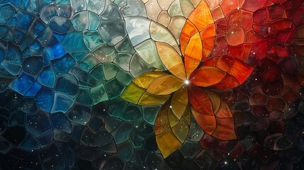A colorful flower made of glass pieces