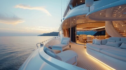 Fototapeta premium A large white couch is placed on top of a boat, possibly for leisure or transport purposes.