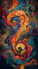 Naklejka premium A colorful painting of a spiral with a yellow center