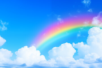 An image of rainbow and clouds in the blue sky