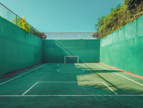 Tiny Green football field with green walls, Minimalism, Pastel colors