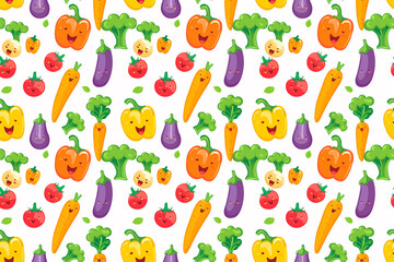 Seamless pattern with cute vegetables in a kawaii style, perfect for playful and fun designs