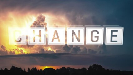 Chance and change text on a flashing thunderstorm time-lapse background