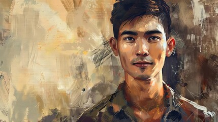 handsome young asian man portrait isolated on background digital painting