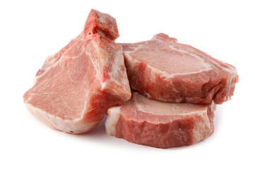 Three pork entrecote isolated on a white background.