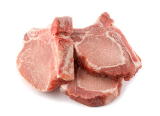Three pork entrecote isolated on a white background.