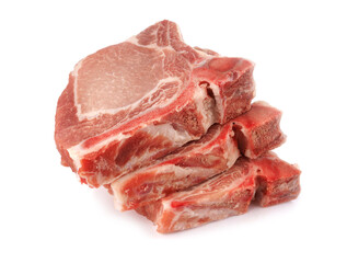 Three pork entrecote isolated on a white background.