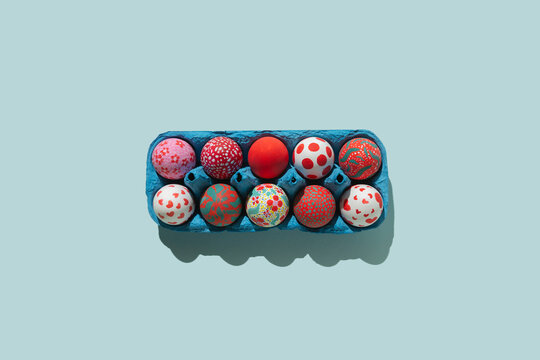 Assorted Hand-painted Easter Eggs in Blue Carton