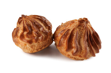 Two profiteroles isolated on a white background. Mini eclair on white.