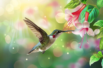 Fototapeta premium Ethereal Encounter: A Hummingbirds Dance