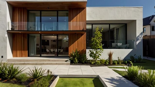 Modern Two-Story Home with Wood Accents and Expansive Windows