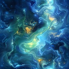 Seamless space universe cosmic pattern with nebula galaxy. Abstract blue and green background illustration wallpapper.