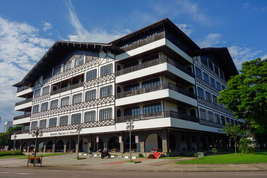 Blumenau, SC, Brazil - 01.21.2024: external view of the city hall building. Prefeitura