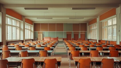Empty Classroom. Back to school concept in high school. Studying lessons in secondary education
