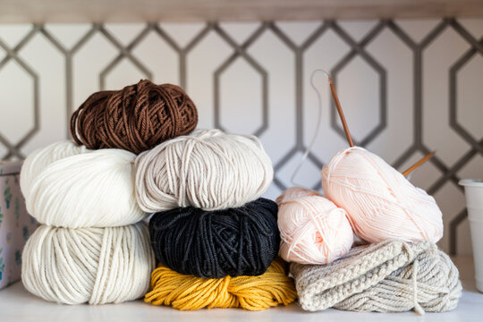 Colorful yarn balls for knitting with needles