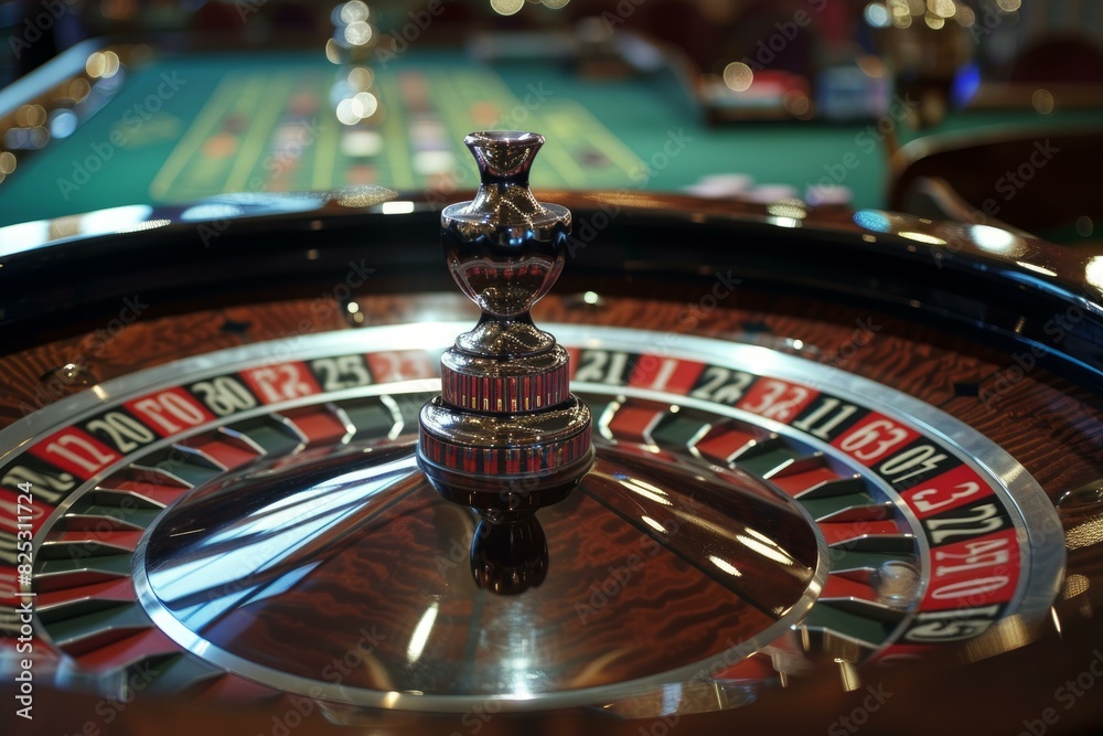 Canvas Prints detailed image capturing the excitement of a casino with a sharp focus on a roulette wheel