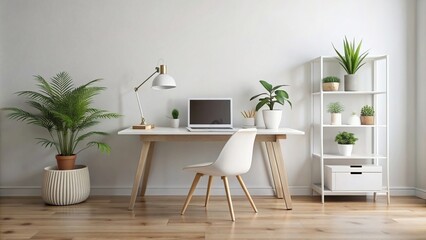 Clean and minimalist workspace with a white desk and simple decor