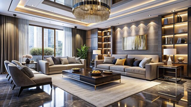 Sophisticated and sharp living room interior design with crisp lines