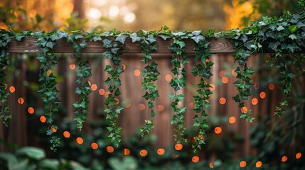 outdoor party decorations, garden fence decorated with greenery garlands and bunting flags for a festive touch at the garden party