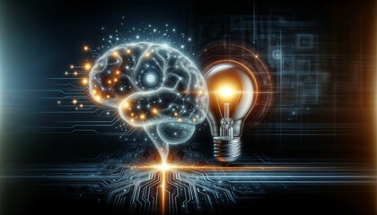 Glowing Light Bulb With Brain Inside