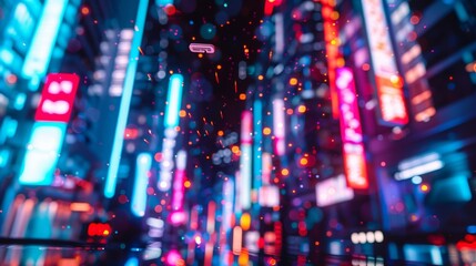 Neon cyberpunk city with glowing lines for futuristic designs