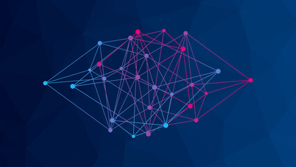 Abstract low poly vector background. Blue magenta gradient network pattern. Triangle illustration for decoration, web, design element, decoration, neural connection, structure, presentation