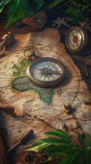 Fototapeta premium Vintage Treasure Map with Compass and Nautical Tools