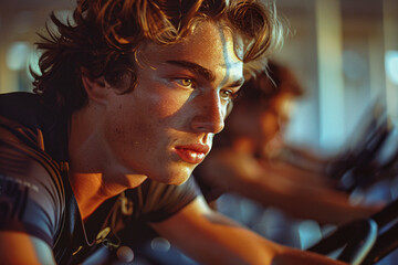 Fototapeta premium A man in a spinning class