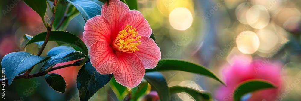 Poster Vibrant Floral Beauty in Bloom with Bright Colors and Lush Foliage:A Captivating Close-up of a Flower Showcasing its Intricate Petals,Vivid Hues,and Serene Natural Setting