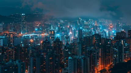 Night cityscape of hong kong for urban and technology themed designs
