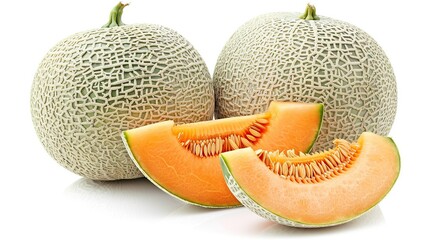 singe cantaloupe melon isolated on white background . Generative Ai