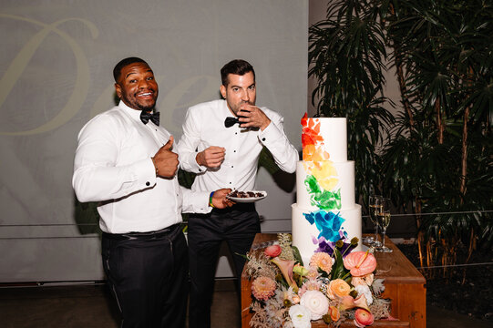 Fun wedding cake candid