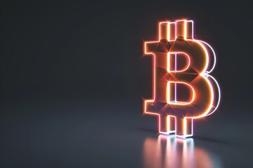 3D Bitcoin symbol glowing edges black background clear area for text hightech style