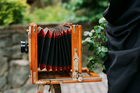 Vintage large format camera outdoors