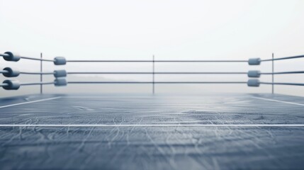 Professional tournament environment with a vacant boxing or wrestling ring White backdrop blurred shot in close up with space for text