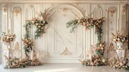 Classic luxury wedding ceremony backdrop interior wall background and copy space