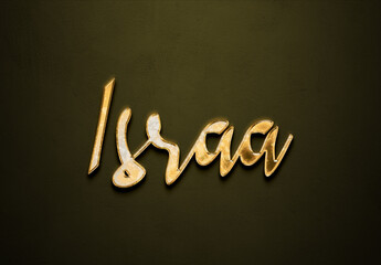Old gold text effect of Arabic name Israa with 3D glossy style Mockup.
