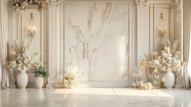 Classic luxury wedding ceremony backdrop interior wall background and copy space